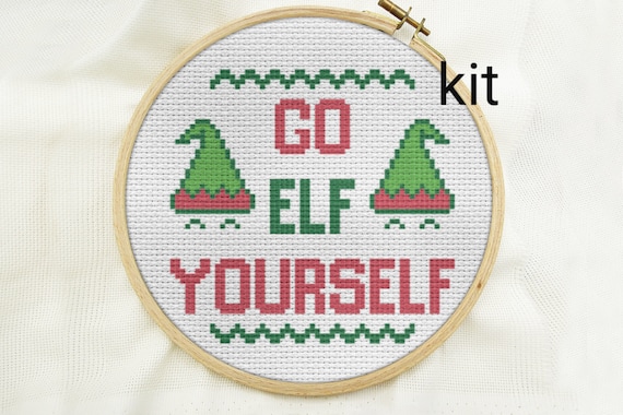 cross stitch kit Christmas diy funny, white elephant gift, ugly Christmas sweater cross stitch kit, fun and easy beginner cross stitch kit