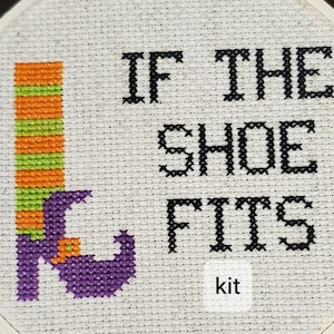 Cross stitch kit beginner, Halloween witch If the Shoe Fits, counted cross stitch kits