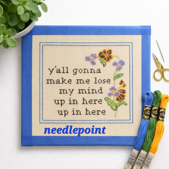 Beginner NEEDLEPOINT Kit, Painted Canvas Kit, “Lose My Mind” Funny, Modern Needlepoint DIY, Craft Gift