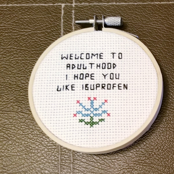 cross stitch finished funny subversive, inappropriate and rude white elephant gift, housewarming gift for her, wall hanging