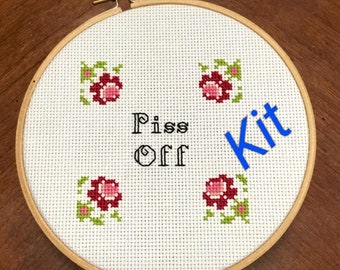 Diy cross stitch kit subversive, Piss Off, funny counted cross stitch kits