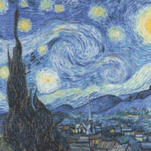 starry night cross stitch pattern, art decor, instant pdf download, full coverage