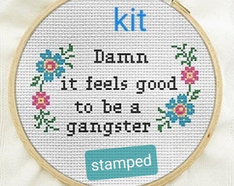 STAMPED Cross stitch kit beginner, feels good to be a gangster