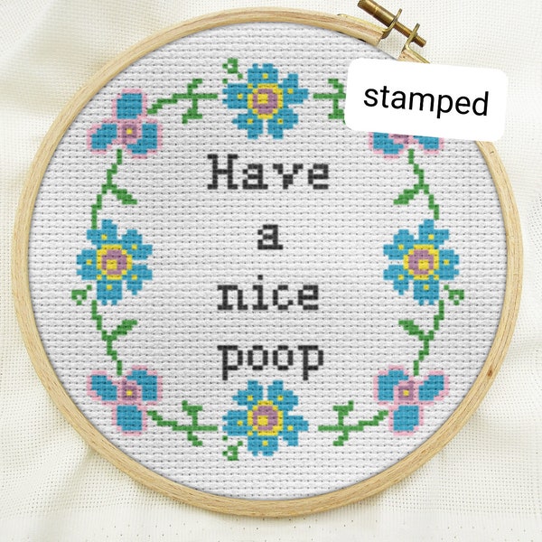 STAMPED cross stitch kit beginner, DIY counted cross stitch kits, have a nice poop