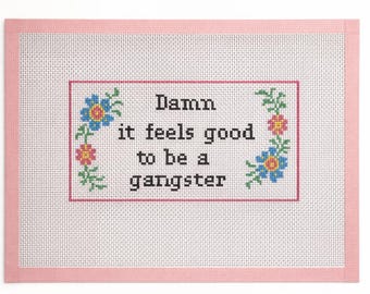 Rolig nålstickad canvas, "Känns bra att vara en gangster"-slogan, DIY-kit för nybörjare