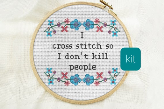 Starter Cross Stitch for Beginners. Adult Cross Stitch Kit. Shit Cross  Stitch Kit. Beginner's Cross Stitch Chart. Wreath Cross Stitch Chart 