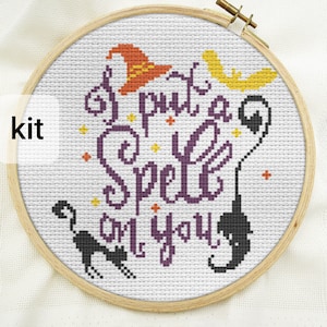 Witch cross stitch kit beginner, Halloween diy counted cross stitch kits, I put a spell on you