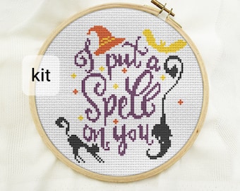 Witch cross stitch kit beginner, Halloween diy counted cross stitch kits, I put a spell on you