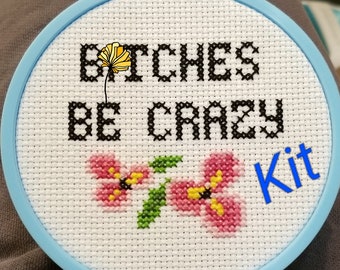 Funny cross stitch, diy office wall decor kit