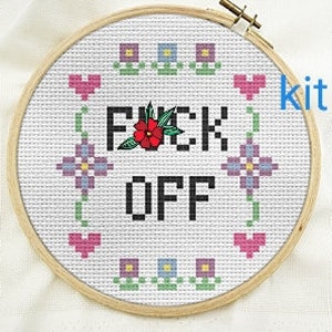 Cross stitch kit, f@ck off, beginner counted cross stitch kits