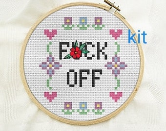 Cross stitch kit, f@ck off, beginner counted cross stitch kits