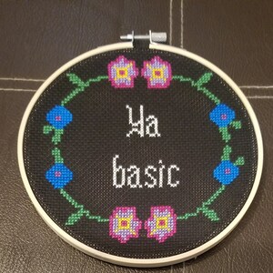 cross stitch pattern funny, Ya Basic, subversive diy cross stitch pattern, instant pdf download