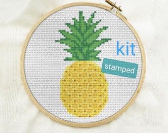 STAMPED Cross stitch kit beginner, Pineapple