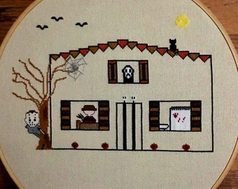 Kreuzstichvorlage Halloween Horror, Kreuzstichvorlage für Anfänger, Halloween Dekoration oder Einweihungsparty Geschenk, Horrorfilm