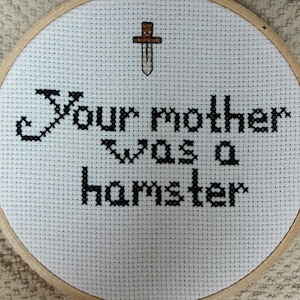 cross stitch kit for beginner funny, your mother was a hamster, Christmas white elephant gift