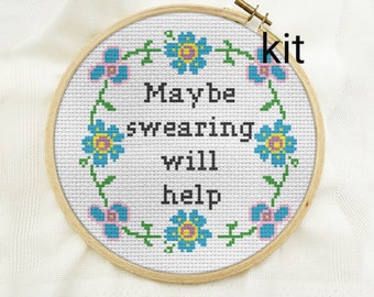 cross stitch kit beginner, DIY counted cross stitch kits, maybe swearing will help