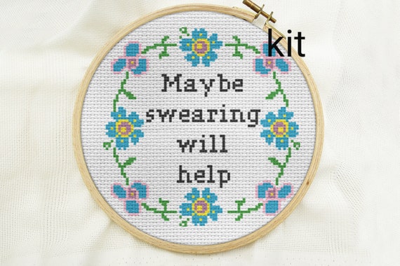 Cross Stitch Kit Beginner, DIY Counted Cross Stitch Kits, Maybe Swearing  Will Help 