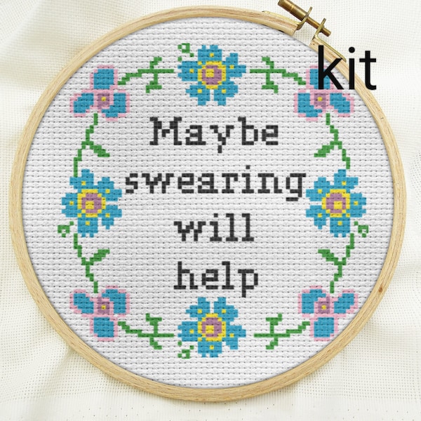 cross stitch kit beginner, DIY counted cross stitch kits, maybe swearing will help