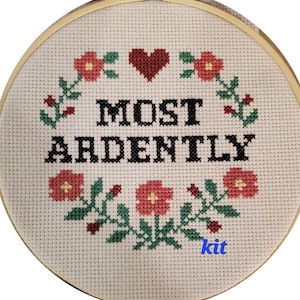 Most Ardently Cross Stitch Kit | Jane Austen Pride and Prejudice Embroidery | Valentine's day gift