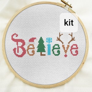 Diy cross stitch kit beginner, believe Christmas