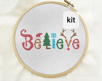 Diy cross stitch kit beginner, believe Christmas