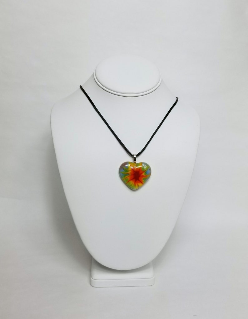 Tie Dye look fused glass pendant Heart necklace rainbow color jewelry