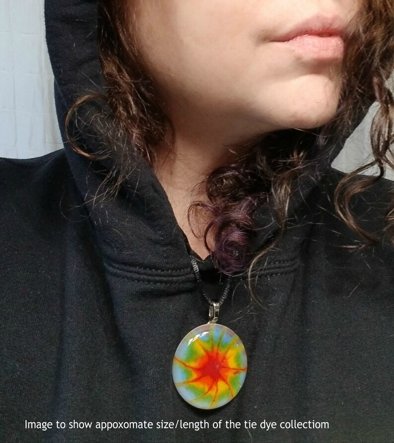 Tie Dye look fused glass pendant Heart necklace rainbow color jewelry