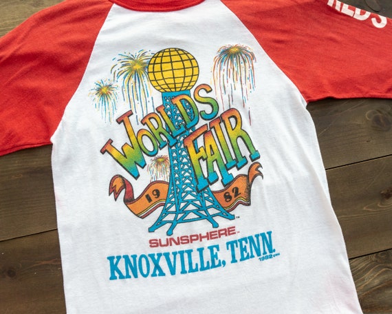 80s Vintage Worlds Fair Raglan T-Shirt Knoxville,… - image 1