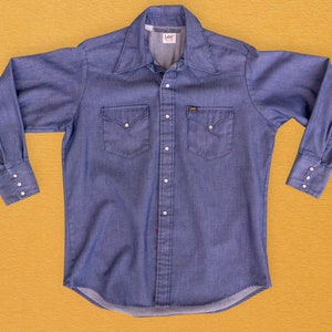 70s Vintage Lee Jeans Heavy Weight Denim Chambray Work Chore Shirt with Pearl Snaps image 1