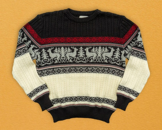 80s Vintage Christmas Sweater with Reindeer Motif… - image 2