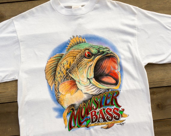 90s Vintage Bass Fishing T-shirt Vintage Fishing Shirt XL Deadstock Vintage  T-shirt White -  Singapore