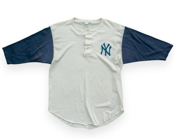 Vintage Yankees Baseball Raglan Henley Tee - Retr… - image 1