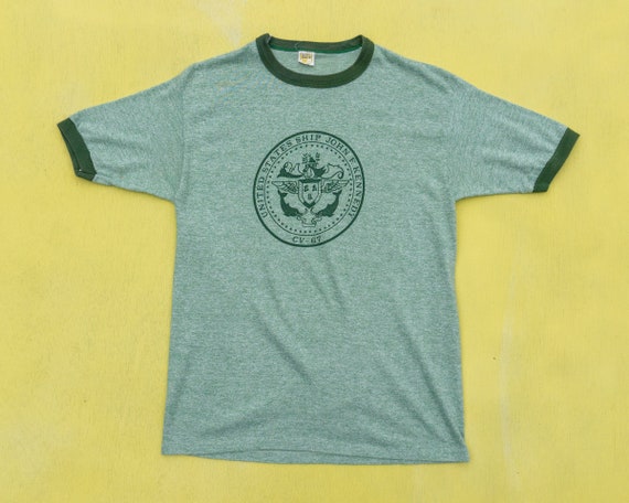 70s Vintage JFK Ringer Tee Green Ringer 
