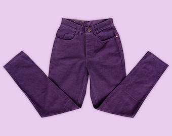 90s Vintage Purple Lee High-Waisted Jeans Size 5 – Deadstock Tapered Leg Denim Pants