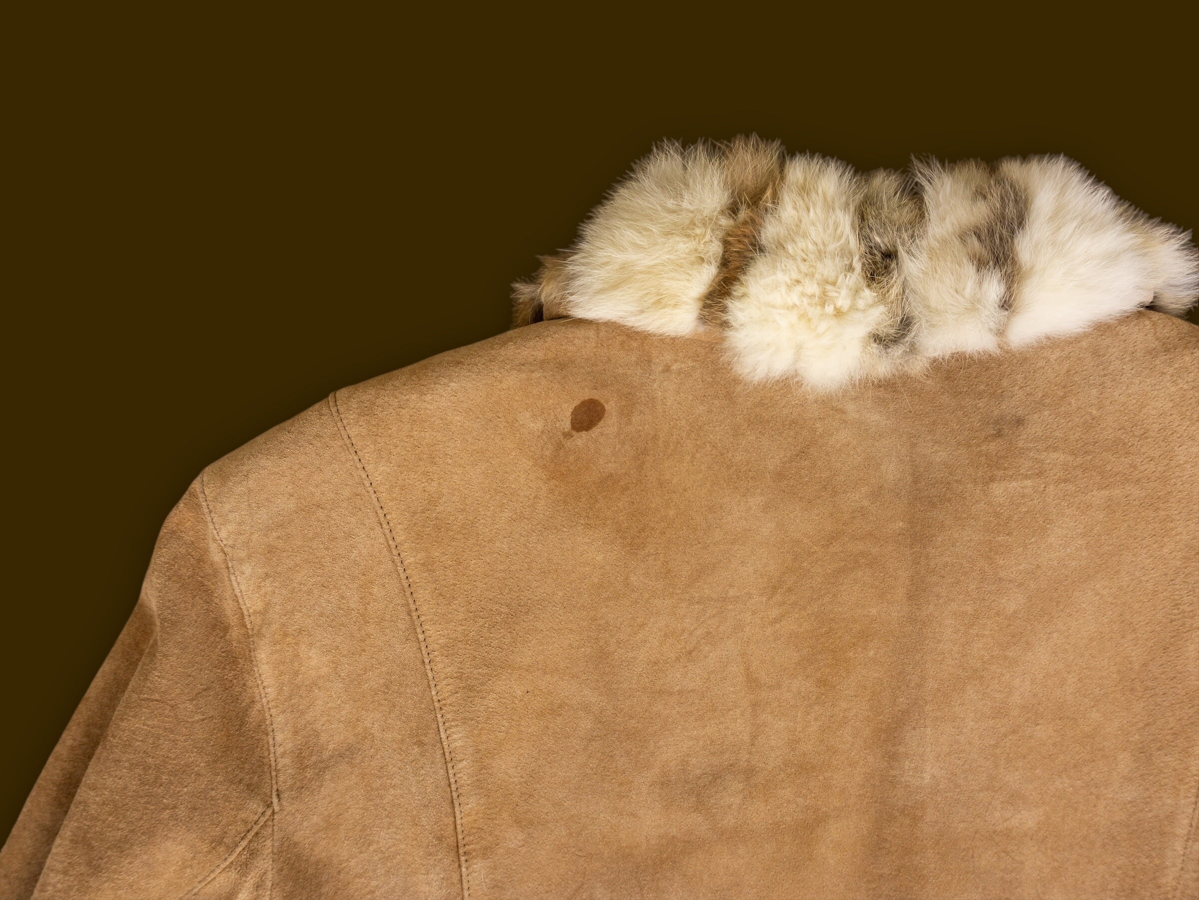Vintage Y2K Suede Jacket With Real Rabbit Fur Collar and