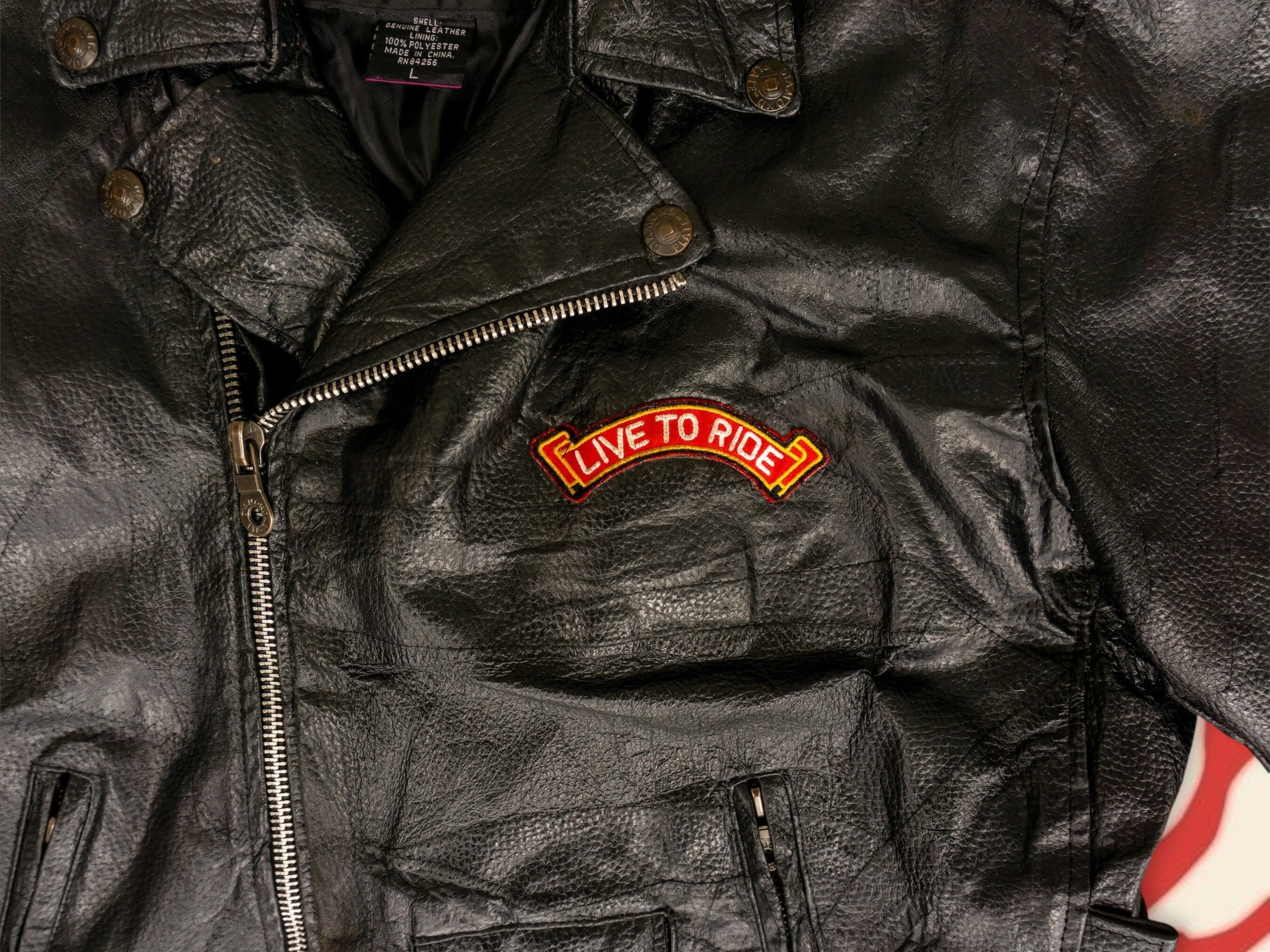80s Vintage Buffalo Leather Biker Jacket W/ Live to Ride 80s Vintage Buffalo Leather Biker Jacket W/ Live to Ride