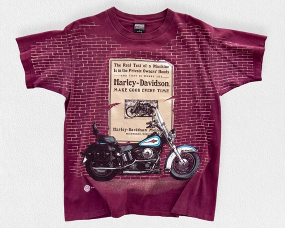 90s Vintage Harley All Over Print T-Shirt | Maroo… - image 1