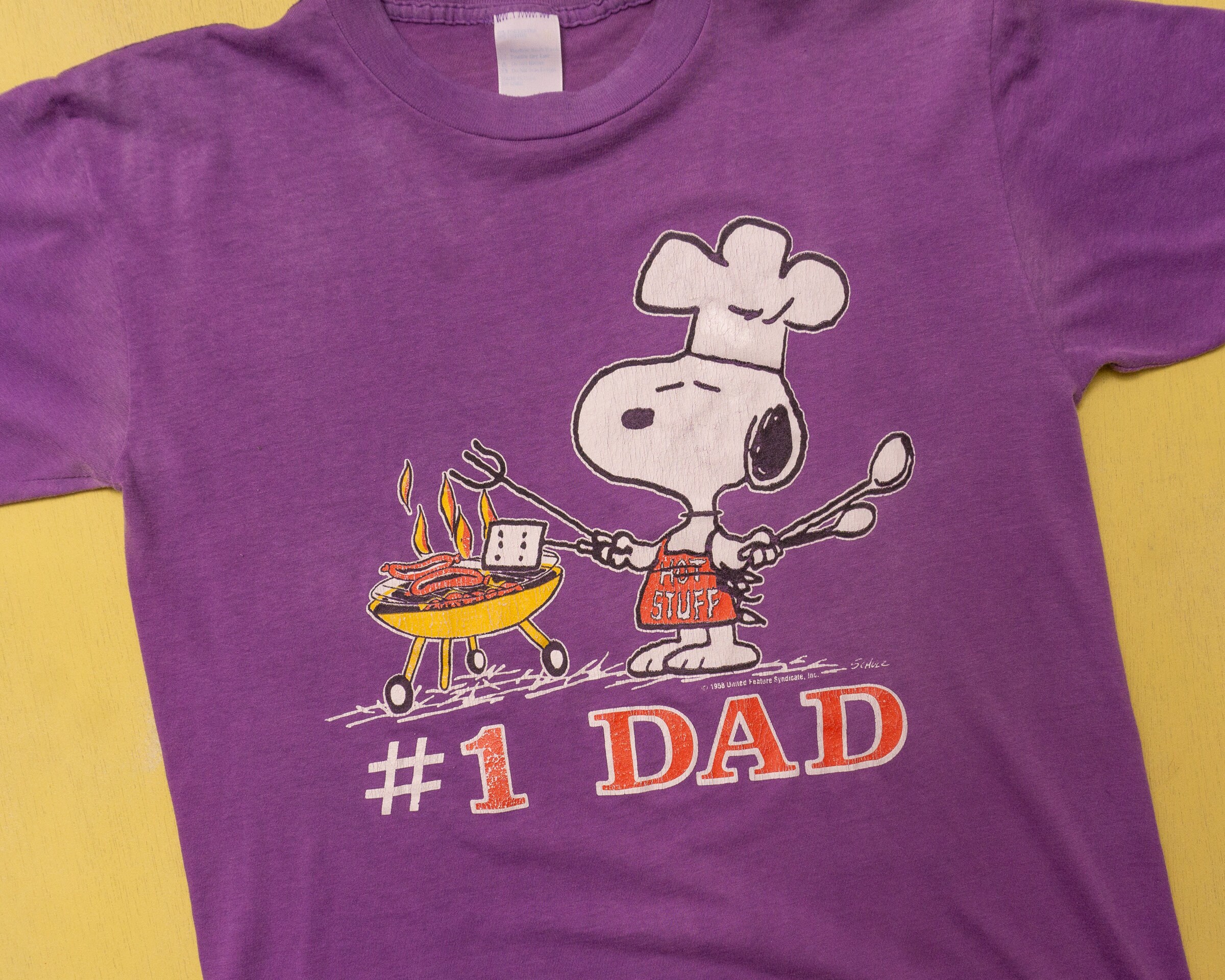 Ropa Ropa de género neutro para adultos Tops y camisetas Camisetas Camisetas estampadas Camiseta púrpura desteñida Camiseta Snoopy Vintage de los 80 Camiseta #1 de papá 
