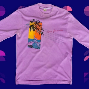 80s Vintage Boca Grande Florida Souvenir Tourist T-Shirt Purple with Tropical Graphic