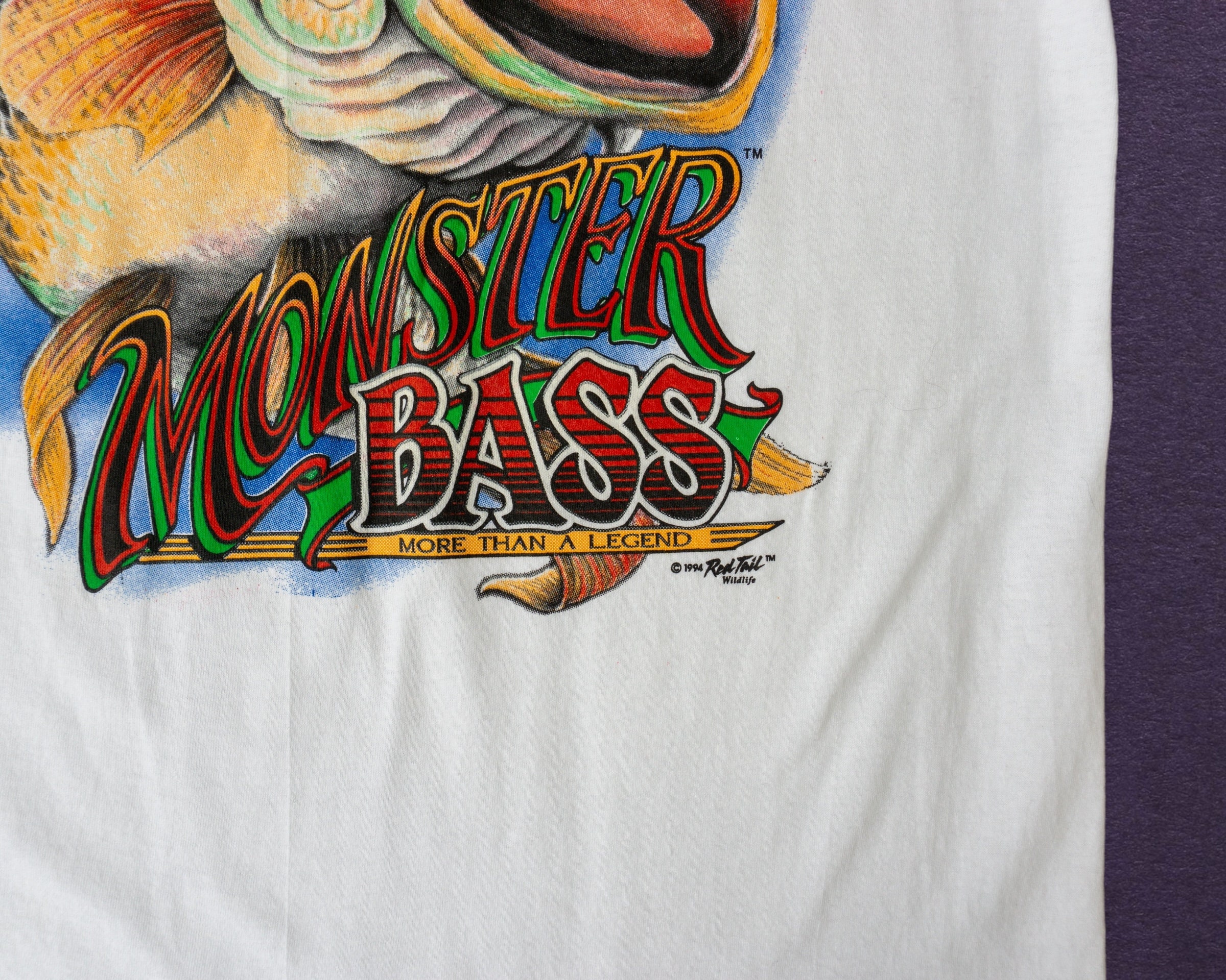 90s Vintage Bass Fishing T-shirt Vintage Fishing Shirt XL Deadstock Vintage  T-shirt White 