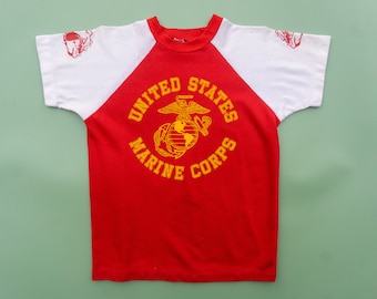 70s Vintage Marine Corps Jersey T-Shirt | USMC Bulldogs Graphic Tee | Vintage Military T-Shirt