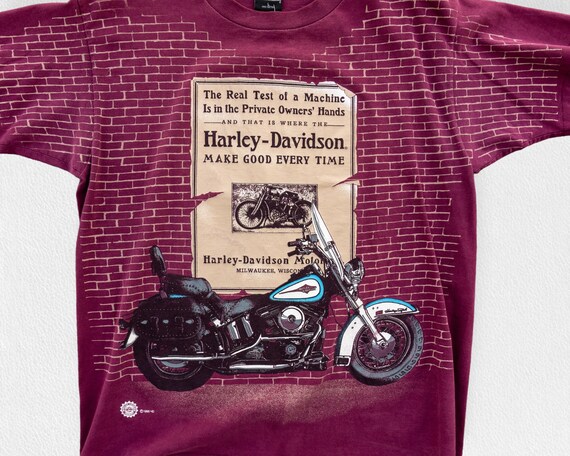 90s Vintage Harley All Over Print T-Shirt | Maroo… - image 2