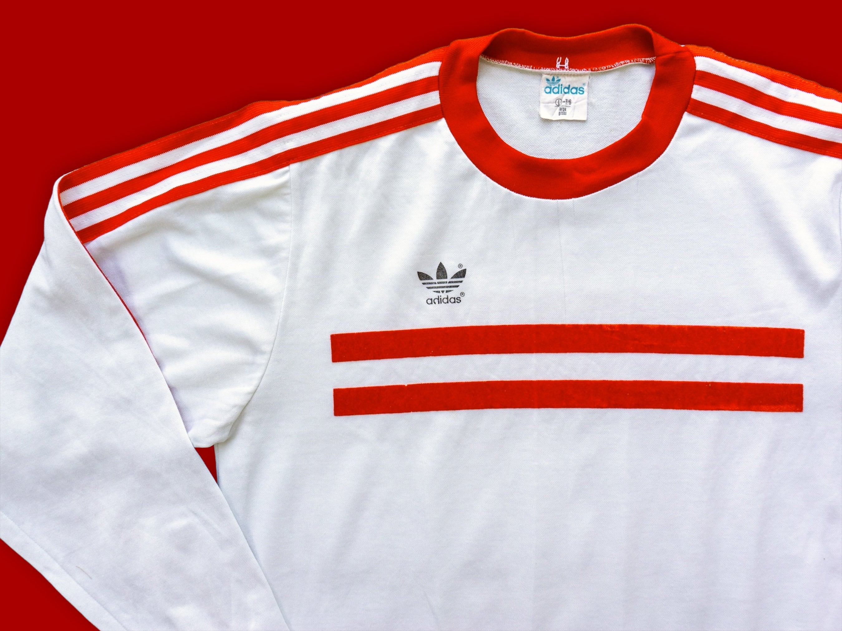 70s Adidas Long Sleeve Austria Soccer Jersey Red White Size 70s Adidas Long Sleeve Austria Soccer Jersey Red White Size