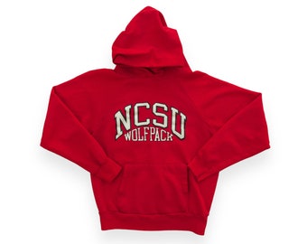Sweat à capuche vintage NC State rouge | Sweat à capuche NCSU années 80 rouge délavé