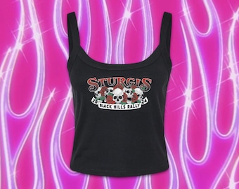 Women's Ribbed Biker Tank Top, Sturgis Motorcycle Rally 2024, Vintage Skull Motorcycle Graphic