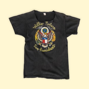 1970s Vintage Willie Nelson For President T-Shirt, Waylon Jennings T-Shirt, Size Small
