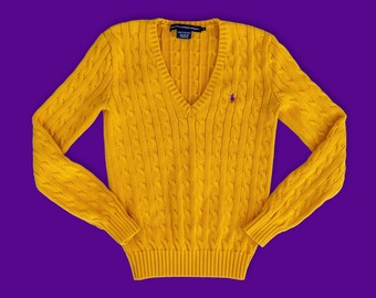 Maglione a trecce da donna Polo Ralph Lauren in cotone oro e viola - Taglia piccola