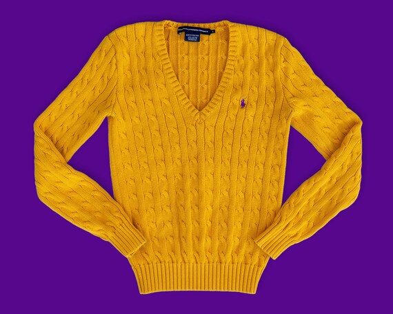 Polo Ralph Lauren Cable Knit Sweater for Women in Gold and Purple Cotton Size Small Etsy Canada