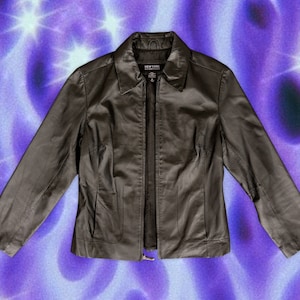Blouson en cuir vintage Année 2000 - Cuir noir souple avec fermeture éclair sur toute la longueur pour femme