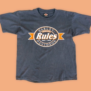 90s Vintage Harley Davidson Rules T-Shirt | Faded Black Harley Shirt | 90s Harley Davidson T-Shirt | Single Stitch Harley Shirt